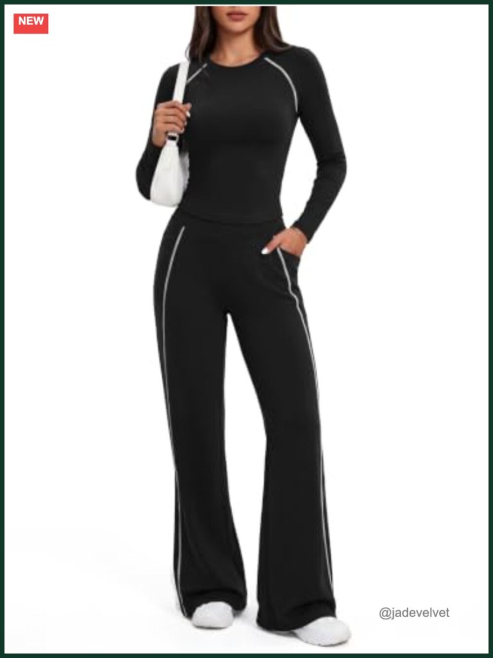 2 Piece Set Long Sleeve Top High Waist Flare Pants Athleisure